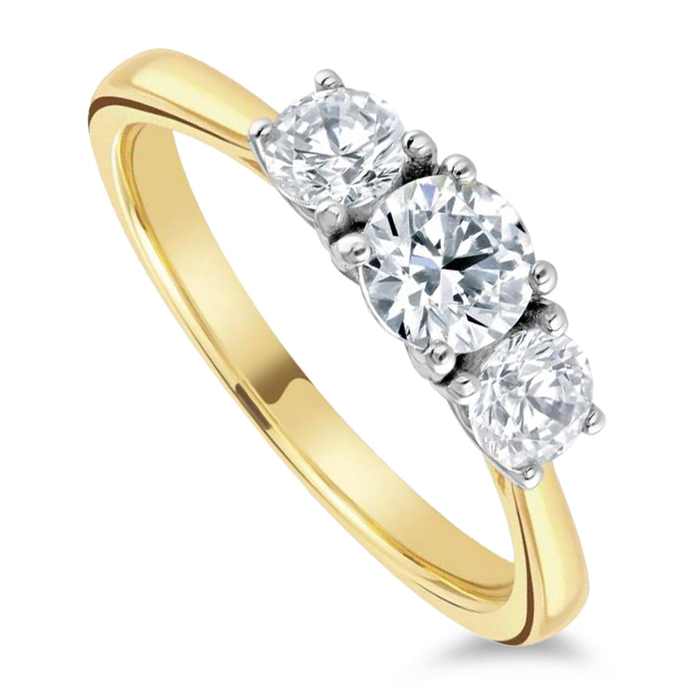 The Calanthe 18ct Yellow Gold And Platinum Round Brilliant Cut Diamond Three Stone Engagement Ring