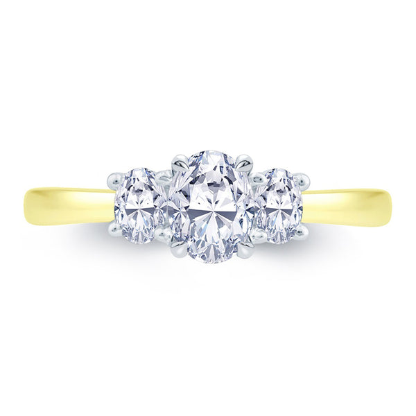 18ct Yellow Gold 0.80ct Oval Cut Diamond Three Stone Engagement Ring