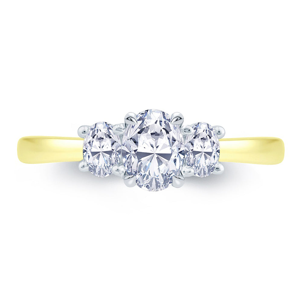 18ct Yellow Gold And Platinum 0.80ct Oval Cut Diamond Three Stone Engagement Ring