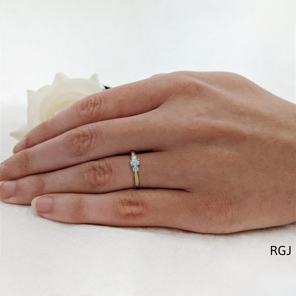 The Petite Royal 18ct Yellow Gold 0.18ct Oval And 0.17ct Round Brilliant Cut Diamond Three Stone Engagement Ring