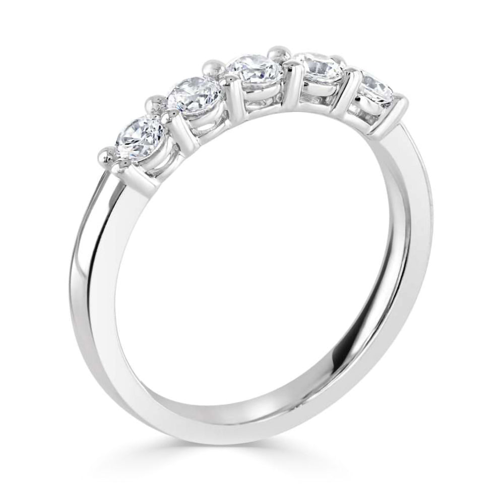 Platinum 0.75ct Round Brilliant Cut Diamond Five Stone Half Eternity Ring