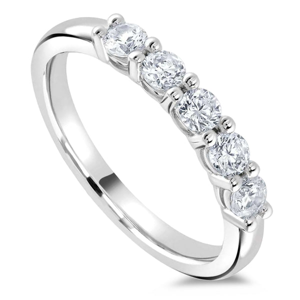 Platinum 0.75ct Round Brilliant Cut Diamond Five Stone Half Eternity Ring