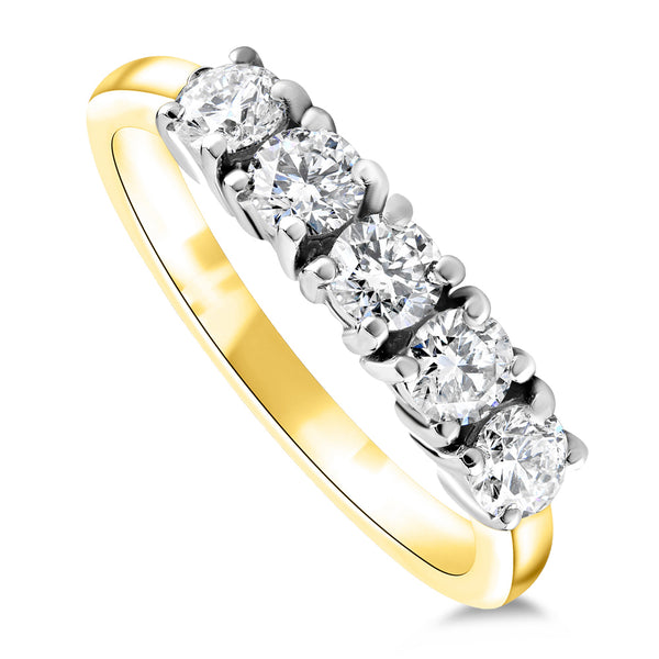18ct Yellow Gold 1.00ct Round Brilliant Cut Five Stone Ring