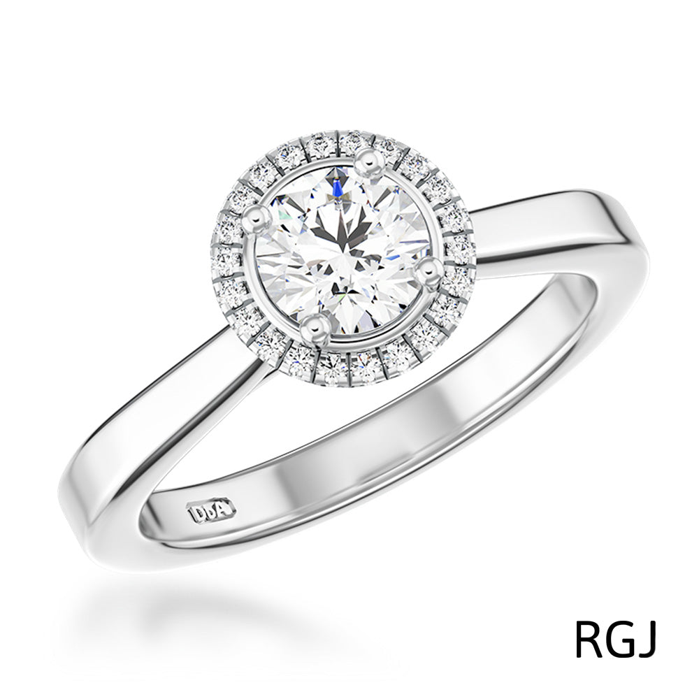 The Skye Pure Platinum 0.50ct Round Brilliant Cut Diamond Engagement Ring With 0.08ct Diamond Halo