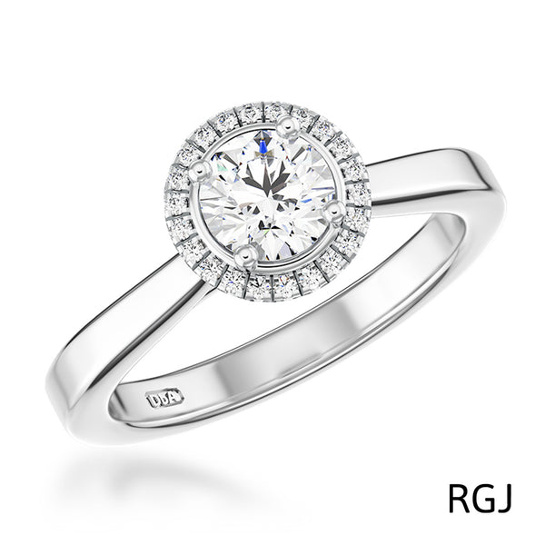 The Skye Pure Platinum 0.50ct Round Brilliant Cut Diamond Engagement Ring With 0.08ct Diamond Halo