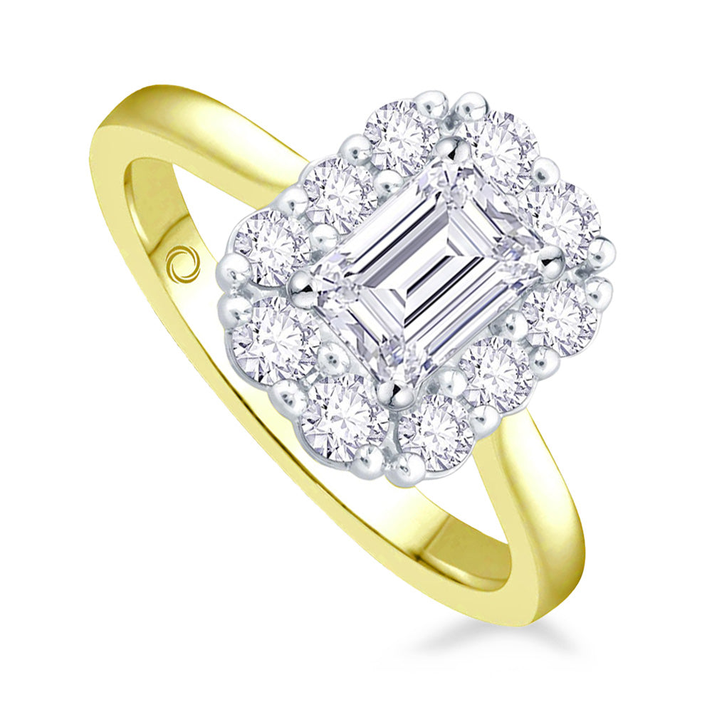 18ct Yellow Gold 0.70ct Emerald And Round Brilliant Cut Diamond Cluster Ring