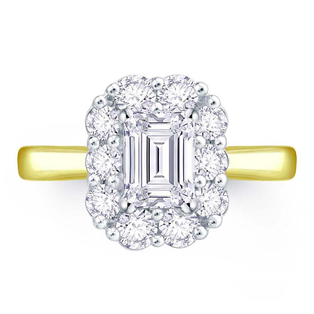 18ct Yellow Gold 0.70ct Emerald And Round Brilliant Cut Diamond Cluster Ring