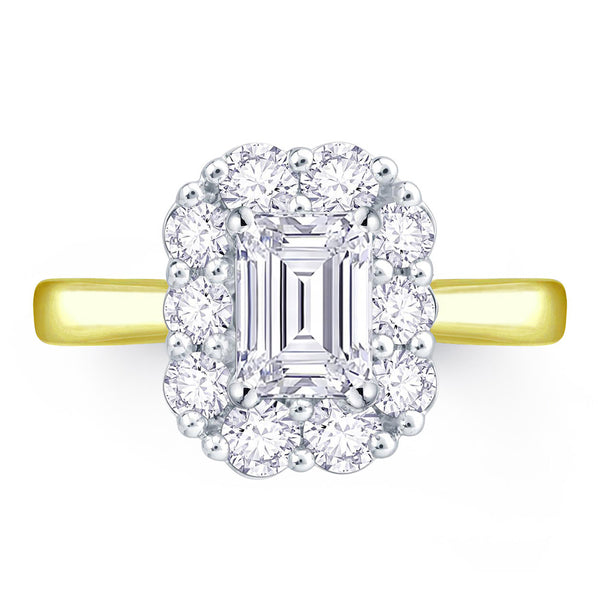 18ct Yellow Gold 0.70ct Emerald And Round Brilliant Cut Diamond Cluster Ring