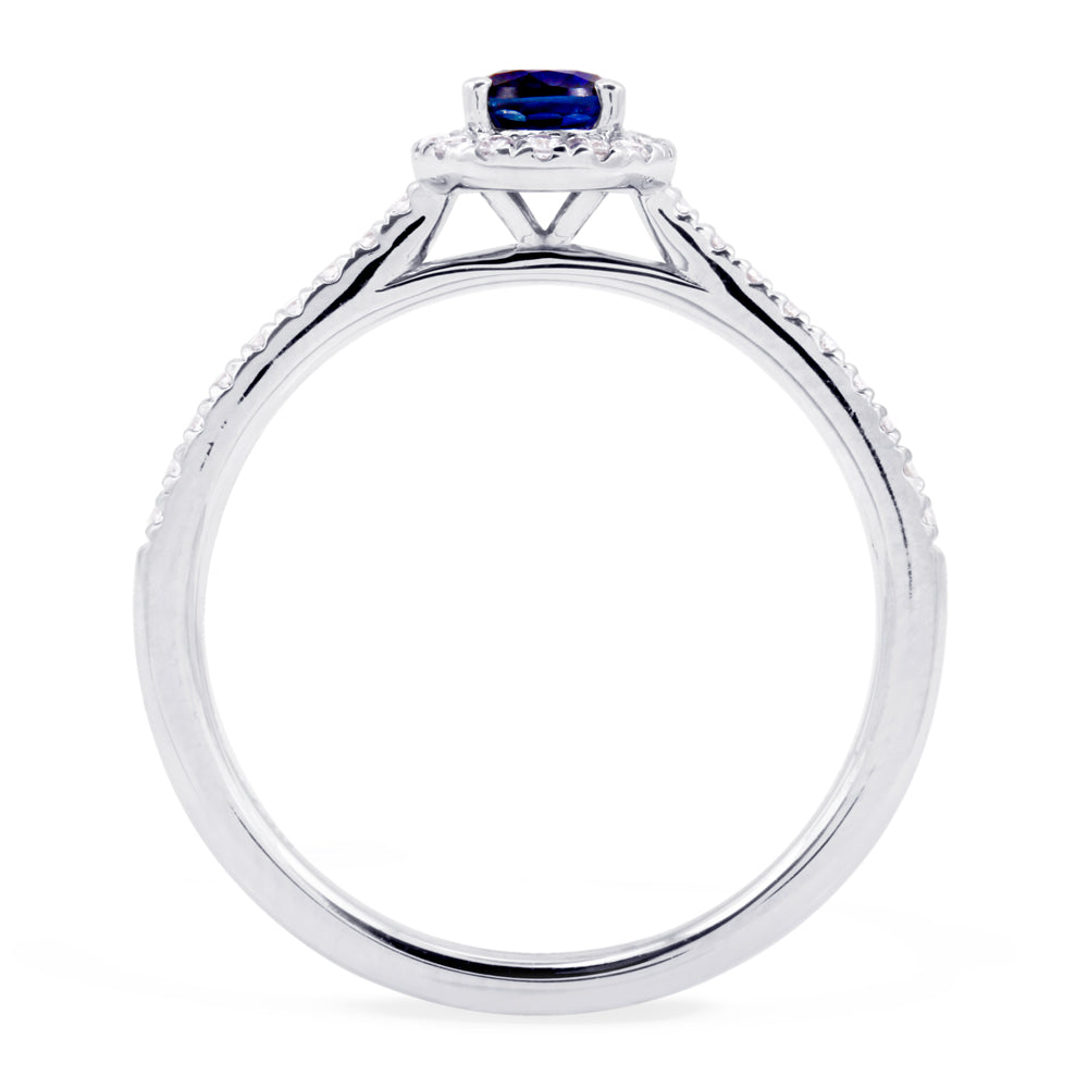 18ct White Gold 0.50ct Oval Cut Blue Sapphire and 0.19ct Diamond Ring