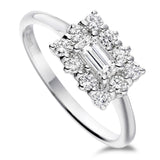 Platinum 0.50ct Emerald Cut And Round Brilliant Cut Diamond Cluster Ring