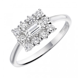 platinum 0.50ct emerald cut and round brilliant cut diamond cluster ring