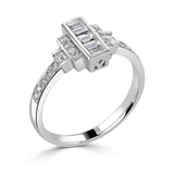 Platinum 0.46ct Emerald And Round Brilliant Cut Diamond Art Deco Style Ring