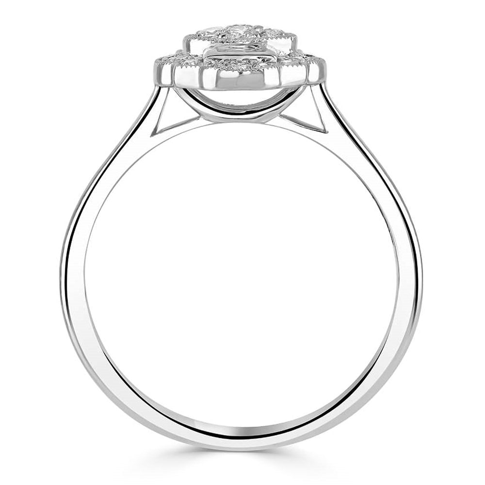 Platinum 0.52ct Emerald And Round Brilliant Cut Diamond Art Deco Style Ring