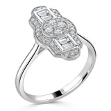 Platinum 0.52ct Emerald And Round Brilliant Cut Diamond Art Deco Style Ring