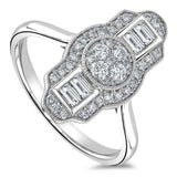 Platinum 0.52ct Emerald And Round Brilliant Cut Diamond Art Deco Style Ring