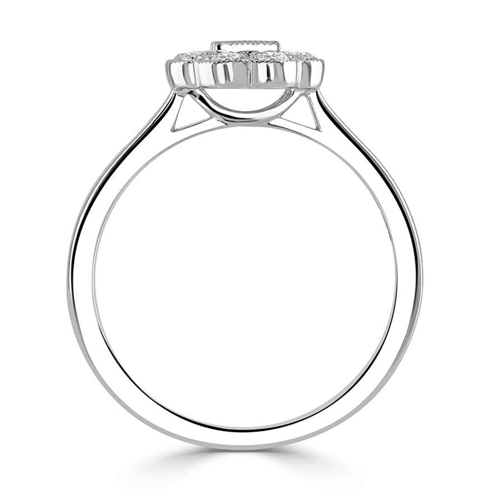 Platinum 0.42ct Emerald And Round Brilliant Cut Floral Art Deco Style Ring