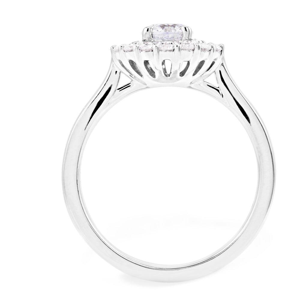 Platinum 0.93ct Round Brilliant Cut Diamond Engagement Ring With Double Diamond Halo