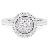 Platinum 0.93ct Round Brilliant Cut Diamond Engagement Ring With Double Diamond Halo
