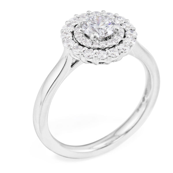 Platinum 0.93ct Round Brilliant Cut Diamond Engagement Ring With Double Diamond Halo