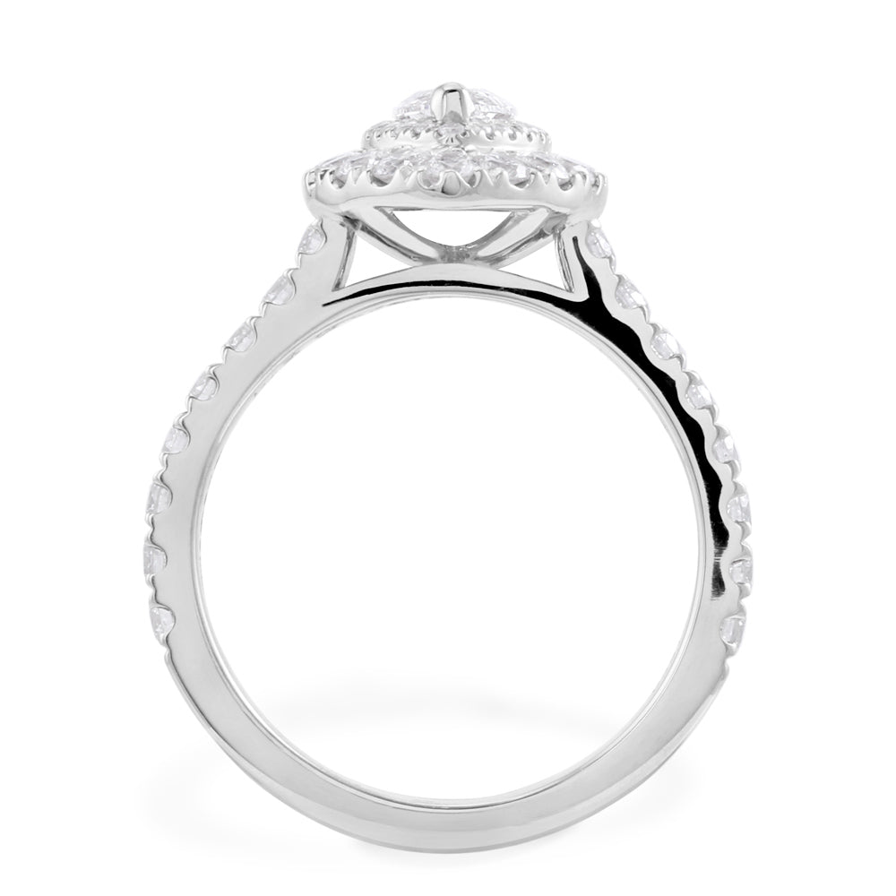 Platinum 1.55ct Marquise And Round Brilliant Cut Diamond Engagement Ring With Double Diamond Halo And Shoulders