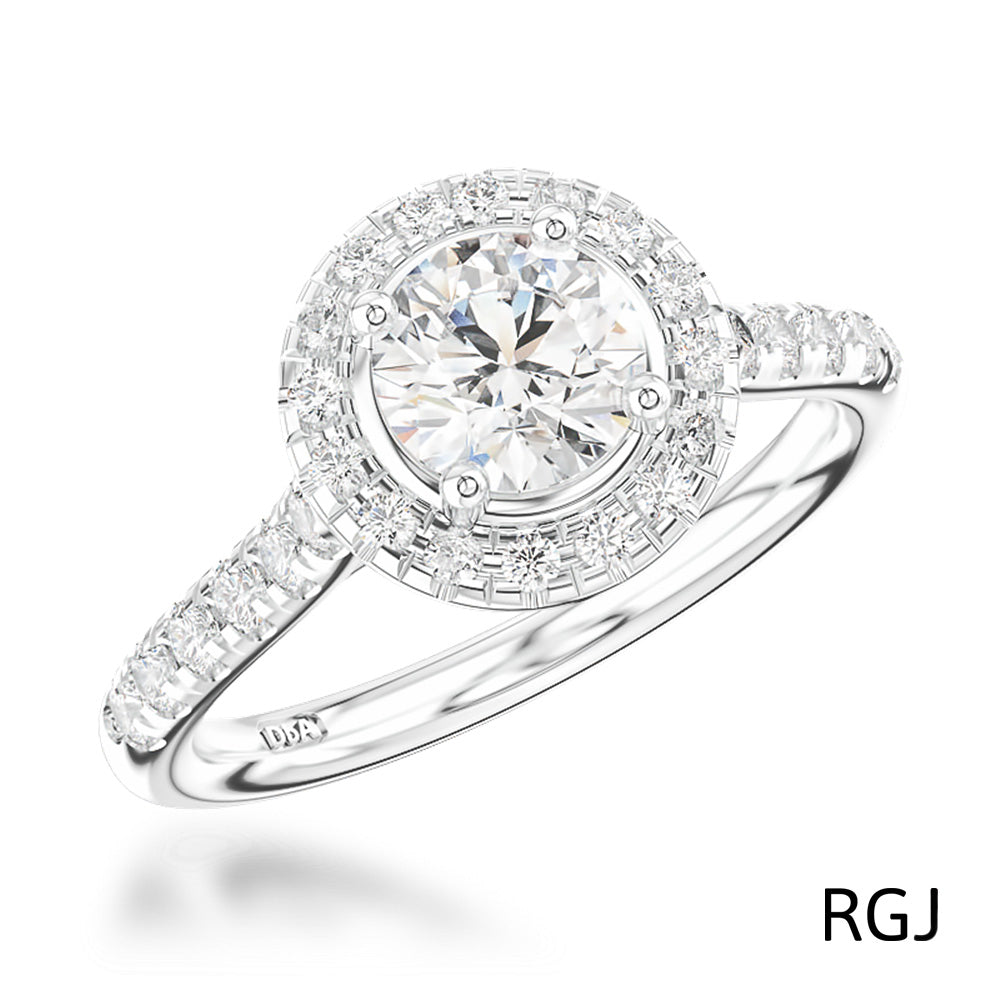 The Skye Platinum 0.50ct Round Brilliant Cut Diamond Engagement Ring With 0.31ct Diamond Halo And Diamond Set Shoulders