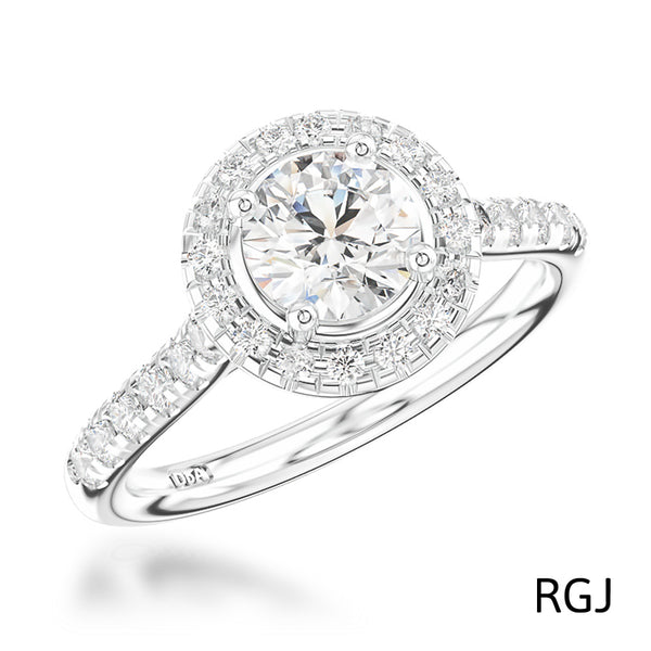 The Skye Platinum 0.50ct Round Brilliant Cut Diamond Engagement Ring With 0.31ct Diamond Halo And Diamond Set Shoulders