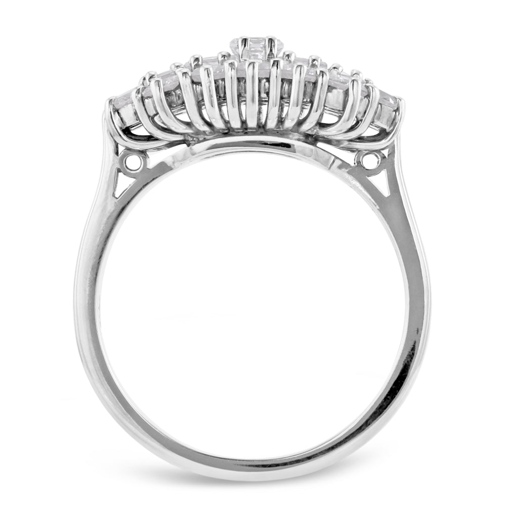 Platinum 1.48ct Princess Cut And Round Brilliant Cut Diamond Cluster Ring