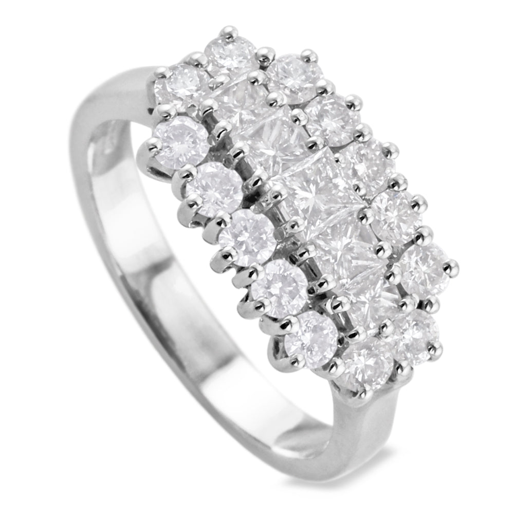Platinum 1.48ct Princess Cut And Round Brilliant Cut Diamond Cluster Ring