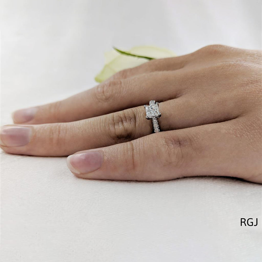 The Skye Classic Platinum 0.40ct Princess Cut Diamond Solitaire Engagement Ring With 0.19ct Diamond Set Shoulders