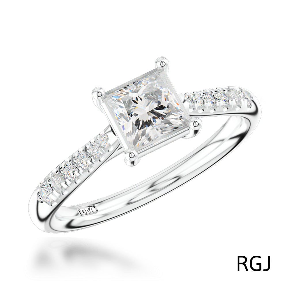The Skye Classic Platinum 0.40ct Princess Cut Diamond Solitaire Engagement Ring With 0.19ct Diamond Set Shoulders