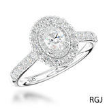 The Skye Duo Platinum 1.01ct Oval Cut Diamond Engagement Ring With 0.61ct Double Diamond Halo And Diamond Set Shoulders
