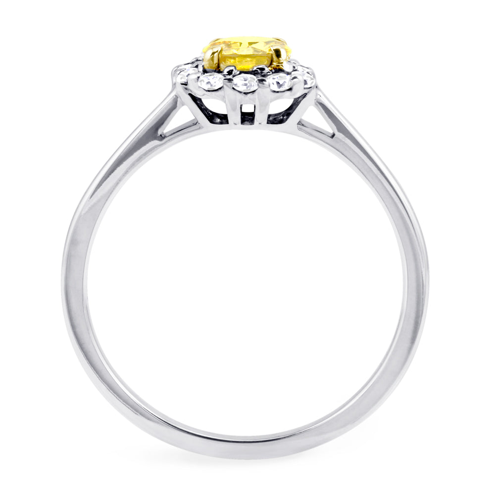 18ct White Gold 0.36ct Round Brilliant Cut Yellow Diamond and 0.18ct Diamond Halo Engagement Ring