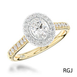 The Skye 18ct Yellow Gold 0.50ct Oval Cut Diamond Engagement Ring With 0.33ct Diamond Halo And Diamond Set Shoulders