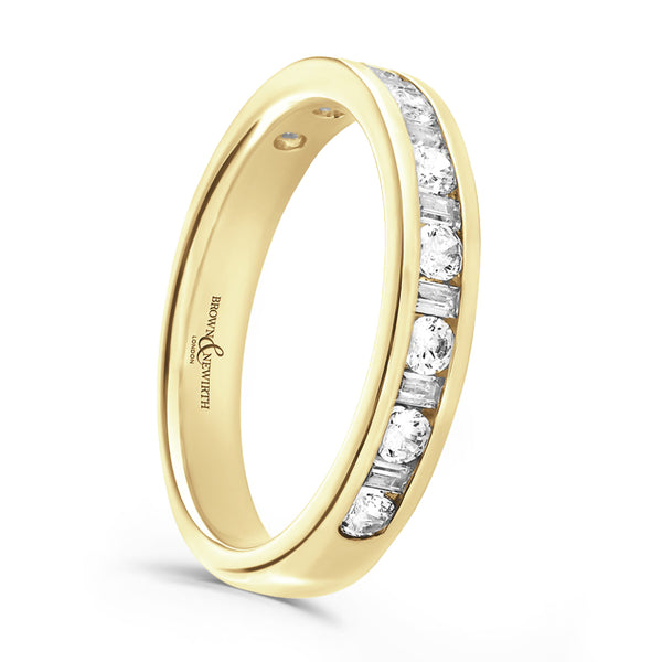 18ct Yellow Gold 0.20ct Round Brilliant And Baguette Cut Diamond Half Eternity Ring