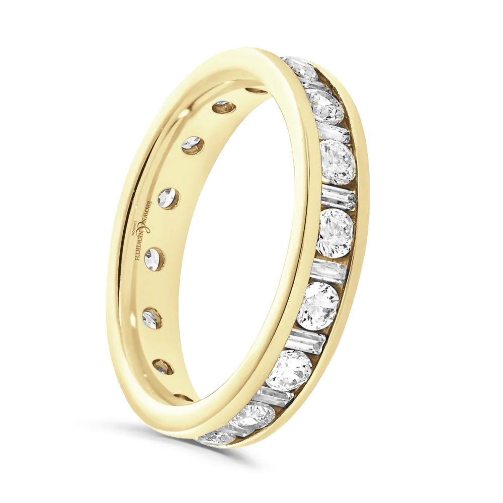 18ct Yellow Gold 1.00ct Round Brilliant And Baguette Cut Diamond Channel Set Full Eternity Ring