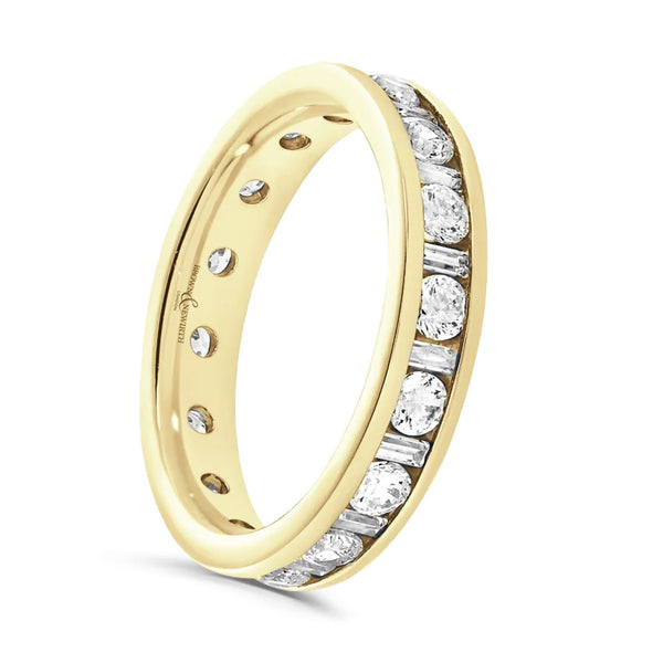 18ct Yellow Gold 1.00ct Round Brilliant And Baguette Cut Diamond Channel Set Full Eternity Ring