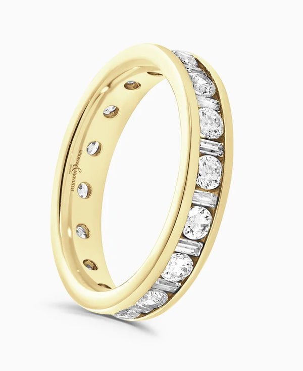 18ct Yellow Gold 1.00ct Round Brilliant And Baguette Cut Diamond Channel Set Full Eternity Ring