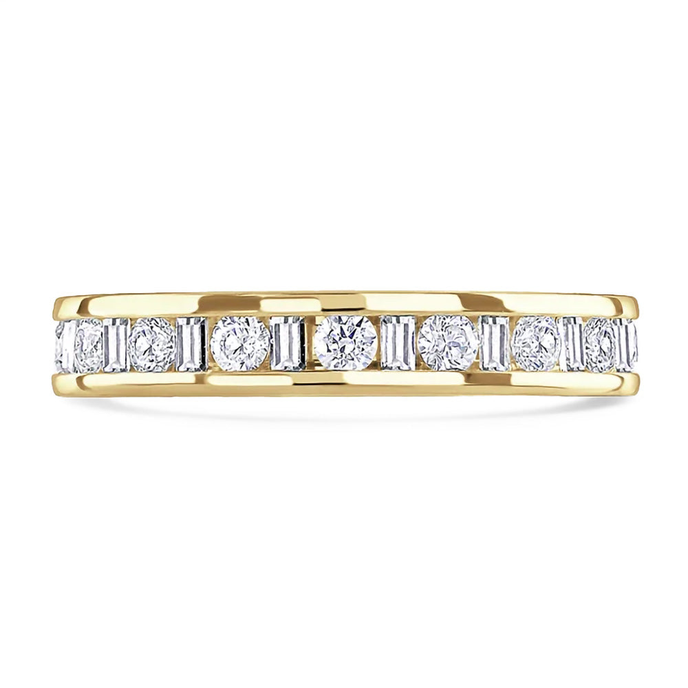 18ct Yellow Gold 1.00ct Round Brilliant And Baguette Cut Diamond Channel Set Full Eternity Ring
