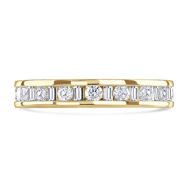 18ct Yellow Gold 1.00ct Round Brilliant And Baguette Cut Diamond Channel Set Full Eternity Ring