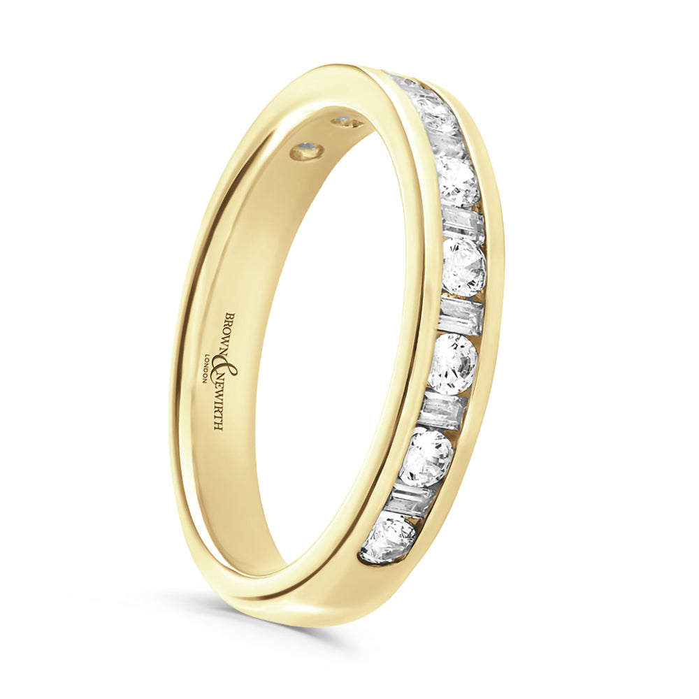 18ct Yellow Gold 0.33ct Round Brilliant And Baguette Cut Diamond Channel Set Half Eternity Ring