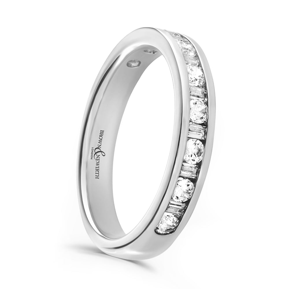Platinum 0.50ct Round Brilliant And Baguette Cut Diamond Channel Set Half Eternity Ring