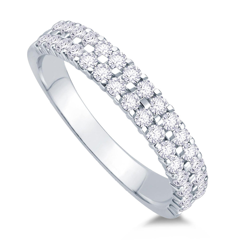 Platinum 0.50ct Round Brilliant Cut Diamond Double Row Claw Set Half Eternity Ring
