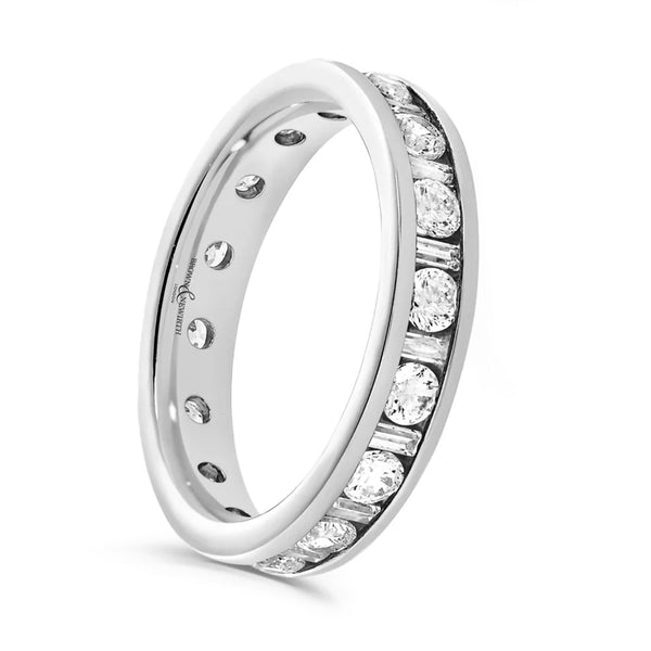 Platinum 1.00ct Round Brilliant And Baguette Cut Diamond Channel Set Full Eternity Ring