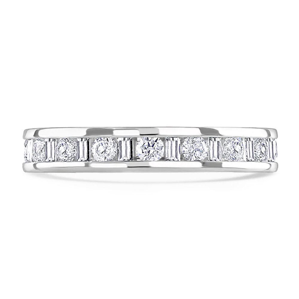 Platinum 1.00ct Round Brilliant And Baguette Cut Diamond Channel Set Full Eternity Ring