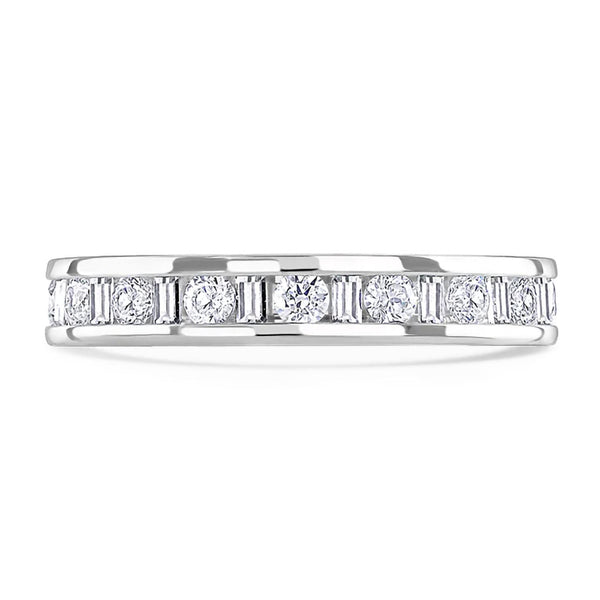Platinum 1.00ct Round Brilliant And Baguette Cut Diamond Channel Set Full Eternity Ring