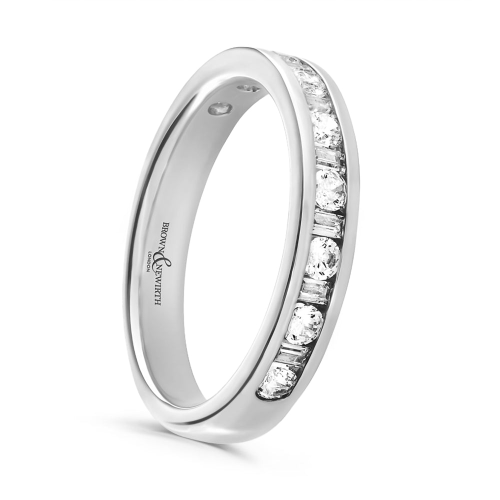 Platinum 0.33ct Round Brilliant And Baguette Cut Diamond Channel Set Half Eternity Ring