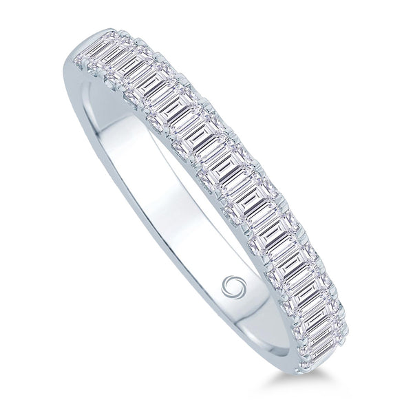 Platinum 0.75ct Emerald Cut Diamond Claw Set Half Eternity Ring