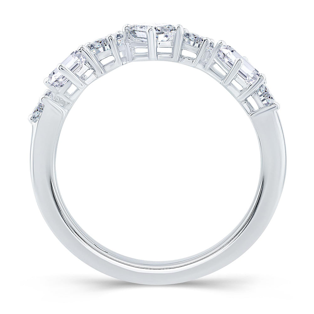 Platinum 1.00ct Pear And Emerald Cut Diamond Claw Set Half Eternity Ring