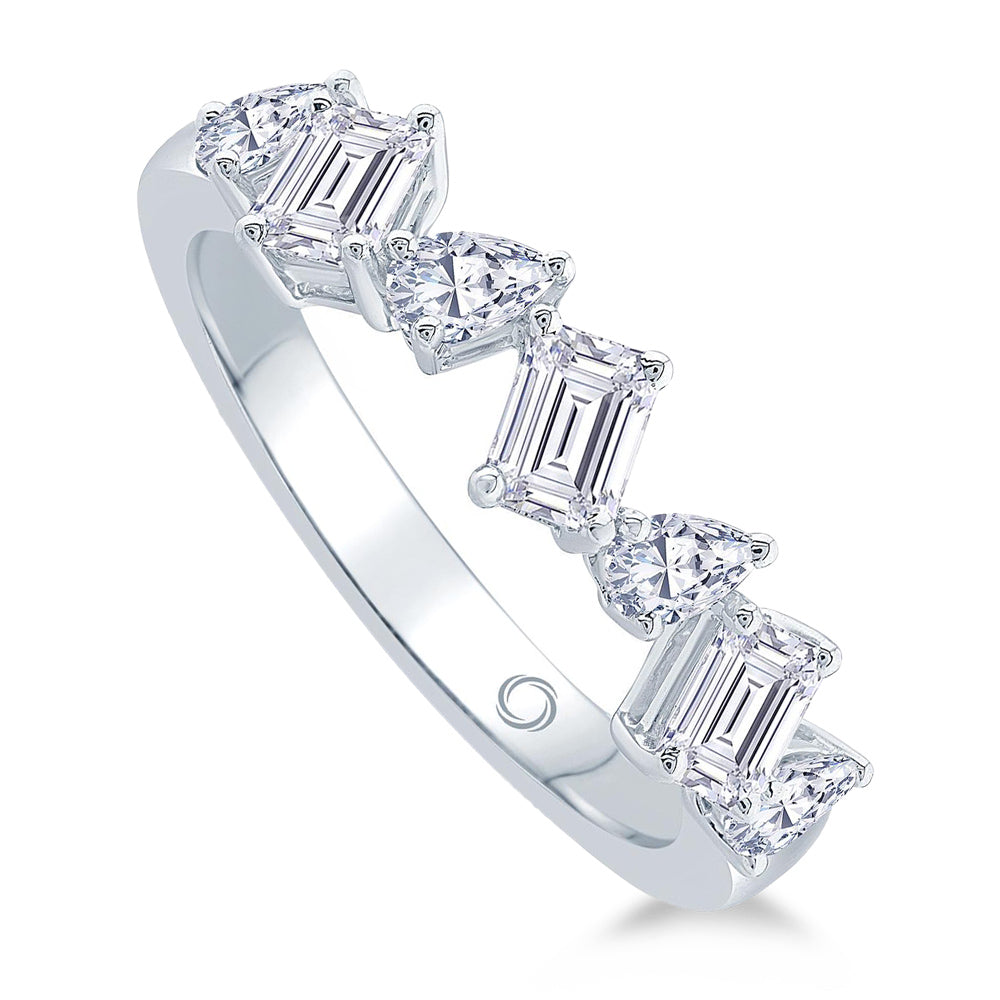 Platinum 1.00ct Pear And Emerald Cut Diamond Claw Set Half Eternity Ring