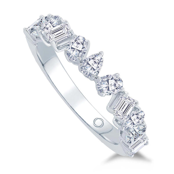 Platinum 1.00ct Pear, Emerald And Oval Cut Diamond Claw Set Half Eternity Ring